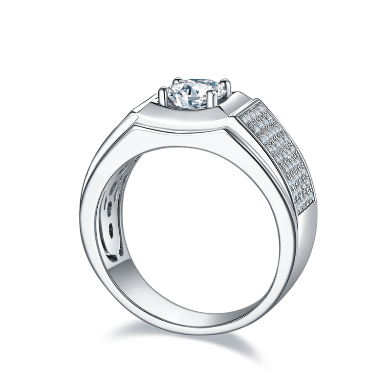 学兵款S925银镀白金MoissaniteMen's Ring1ctD级